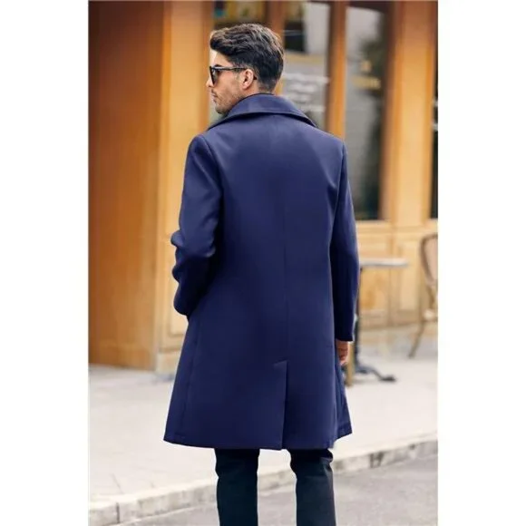 Men's Double Breasted Trench Coat Casual Lapel Collar Winter Long Overcoat
